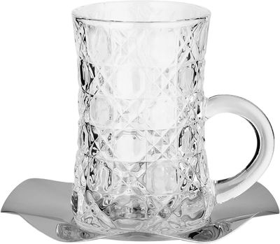 طقم تقديم فناجين وبيالات زجاج، 36 قطعة، صحون استيل، 12 سم - شفاف فضي product image 3