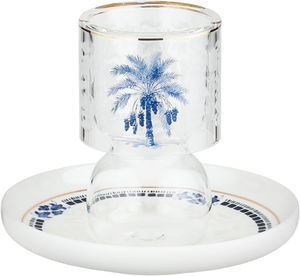 طقم بيالات شاي زجاج مع صحون بورسلان السيف غاليري، 12 قطعة، 120 مل، مشجر ازرق - ابيض شفاف product image 2