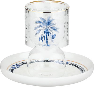 طقم بيالات شاي زجاج مع صحون بورسلان السيف غاليري، 12 قطعة، 120 مل، مشجر ازرق - ابيض شفاف product image 2