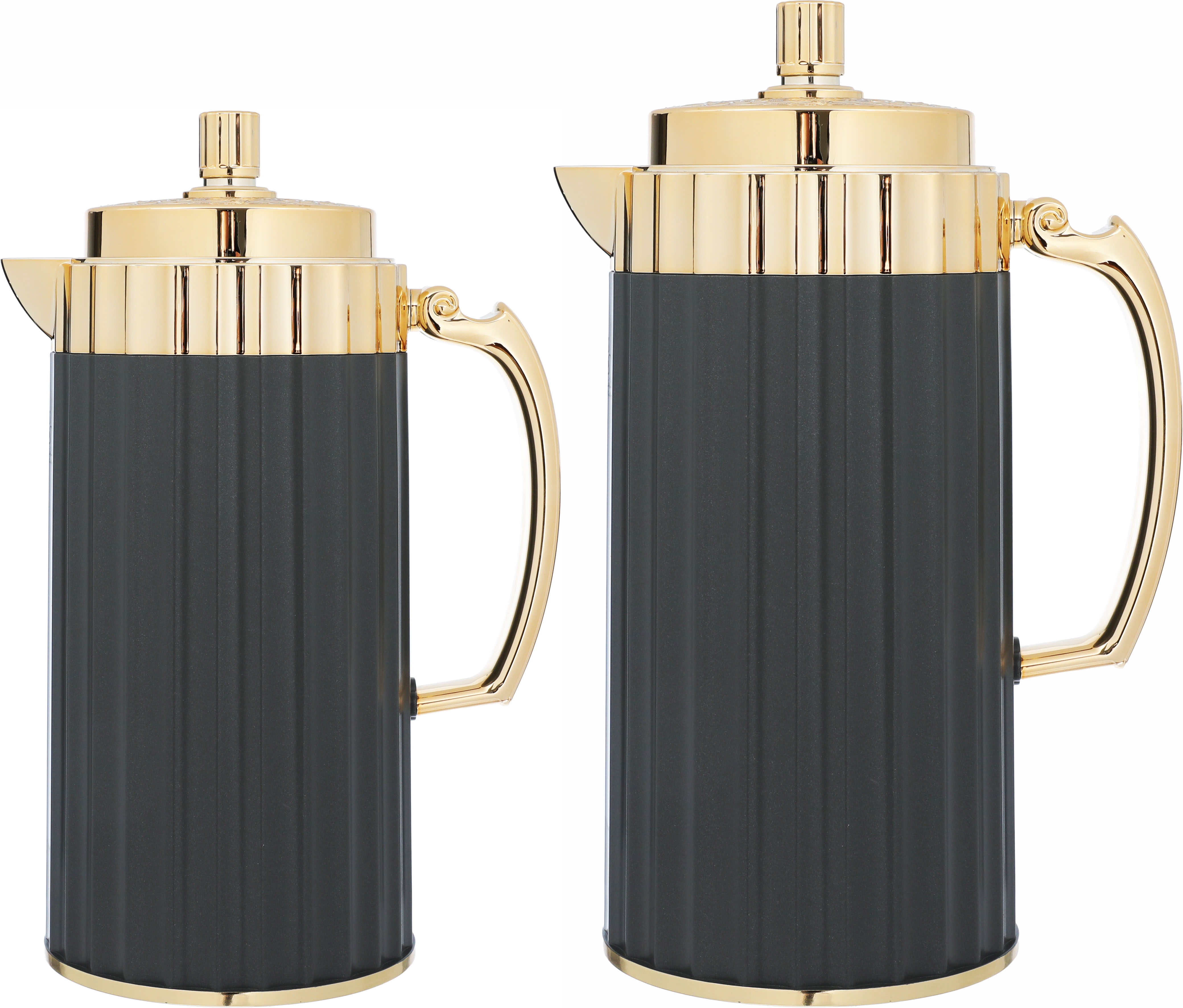 Al Saif Gallery EVA thermos set, 1/0.75 liter, thermal glass inner shell, plastic outer shell, 2 pieces - golden gray product image