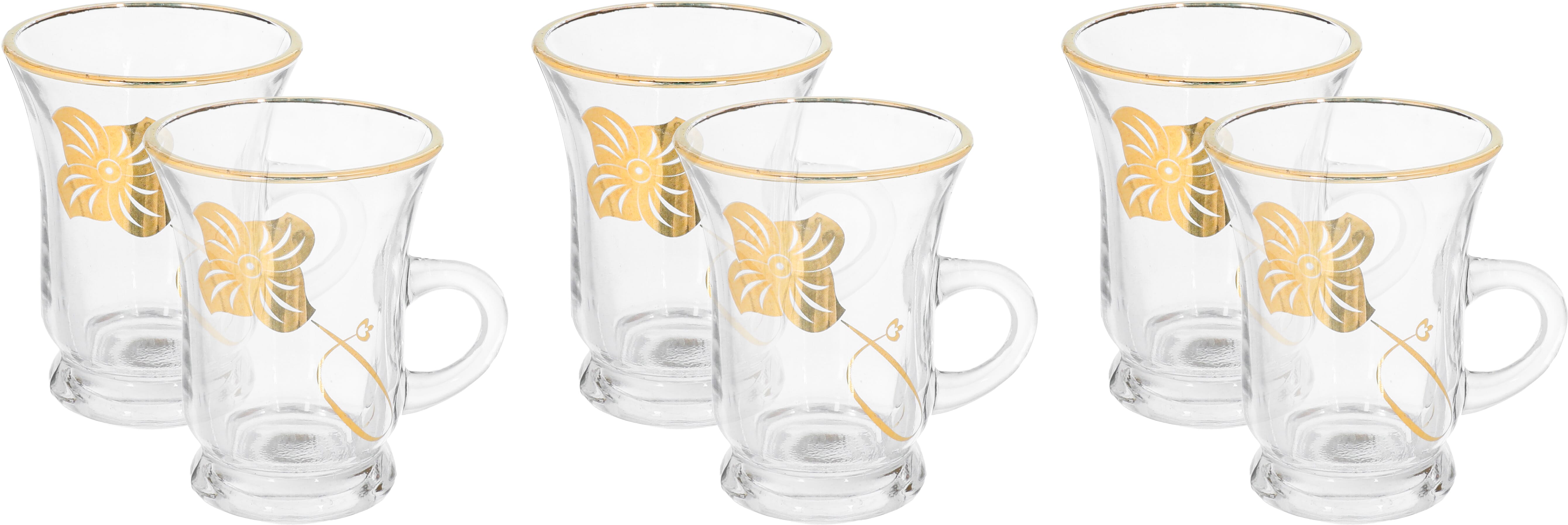 Al Saif Gallery Glass Cup Set, 6 Pieces, 200 Ml - Clear Gold product image