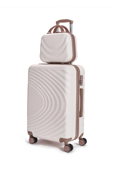 طقم شنط سفر ABS ليمرا، 5 مقاسات، 4 عجلات، زاويه 360 درجة، LMA-1621 - بيج ذهبي product image 2