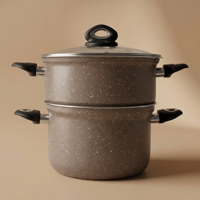 قدر طبخ جرانيت السيف غاليري، 28 سم، غطاء زجاج - رمادي product image 1