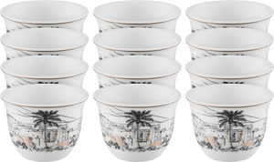 طقم فناجين قهوة بورسلان السيف غاليري، 12 قطعة - ابيض ذهبي product image