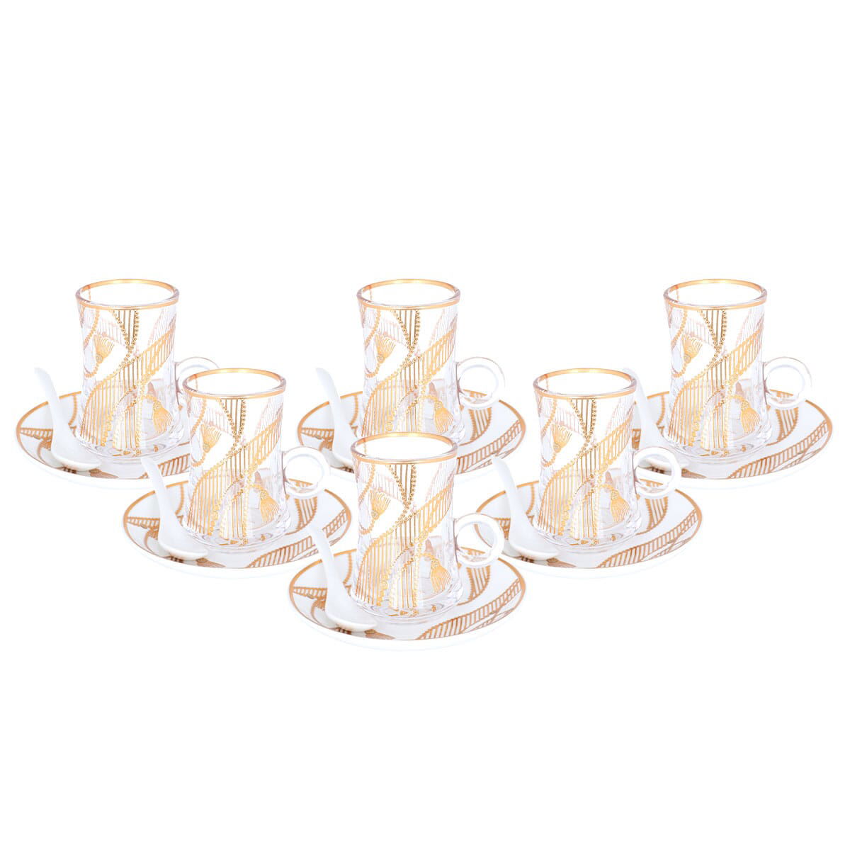 طقم تقديم بيالات وفناجين قهوة مع الصحن زجاج السيف غاليري، 26 قطعة، نقش ذهبي - أبيض product image 2