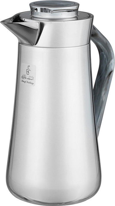 Al-Saif Gallery Al-Huda Stainless Steel Thermos, 1 Liter, Marble Gray Handle, Push Button - Shiny Silver product image 4