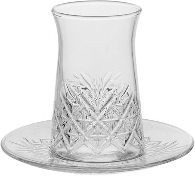 طقم بيالات شاي مع صحون زجاج باشاباشي، 160 مل، 12 قطعة - شفاف product image 2