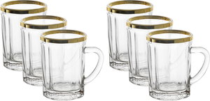 طقم بيالات شاي زجاج السيف بلص، 88 مل، 6 قطع - شفاف ذهبي product image