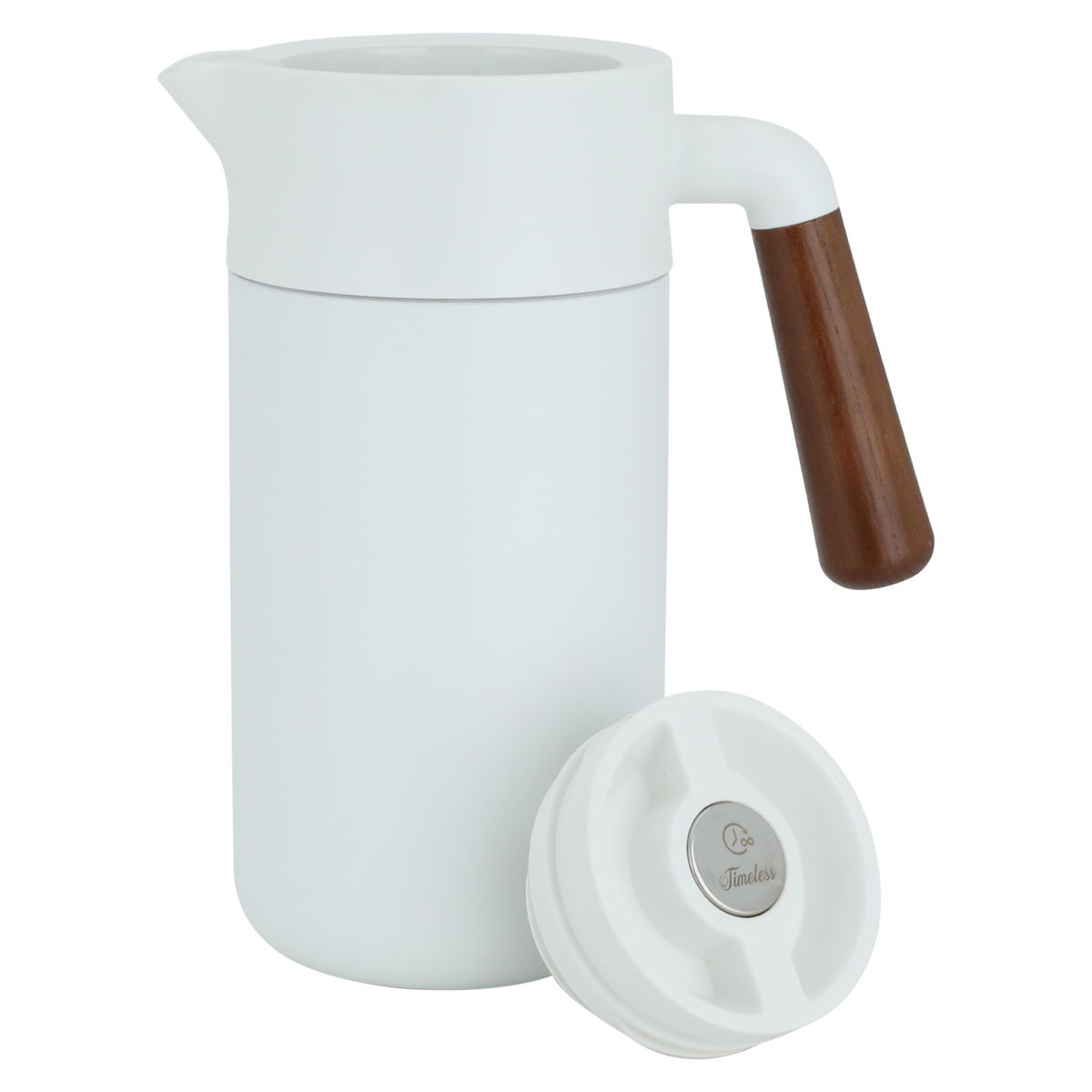 Timeless Tara Thermos, 1.2 litres, wooden handle, compressor, steel inner container, steel outer body - white product image 2