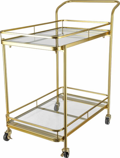 Al Saif Gallery Glass Serving Trolley, Steel Handle, Two-Tier - Gold product image 2