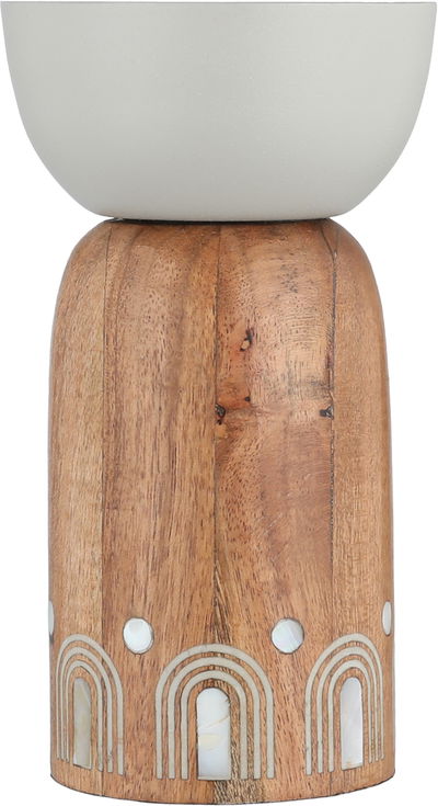 مبخرة ستانلس استيل السيف غاليري، 8x8x17.5 سم، قاعدة خشب - رمادي فاتح خشبي product image 2