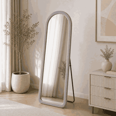 مراية ستاند زجاج، 170×70 سم، ستاند معدن، اطار مخمل - رمادى product image 3