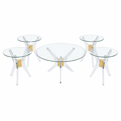 طقم طاولات زجاج و ستيل و اكرليك، 5 قطع - شفاف ذهبي product image 4