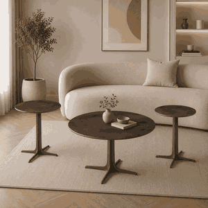 طقم طاولات سيراميك و معدن، 3 قطع - اسود بني product image