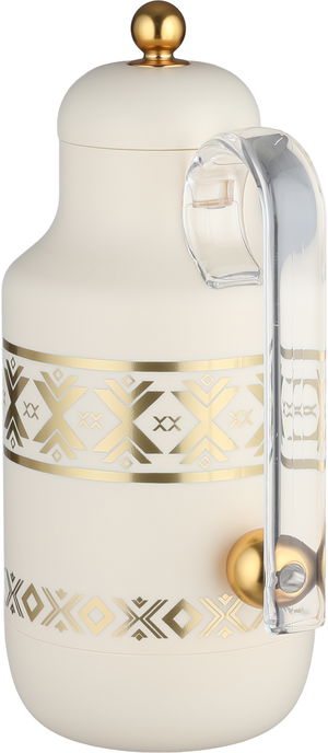 Al Saif Gallery Kkozami Thermos, 1 Liter, Glass Interior, Transparent Handle, Push-Button Lid - Cream Gold product image 2