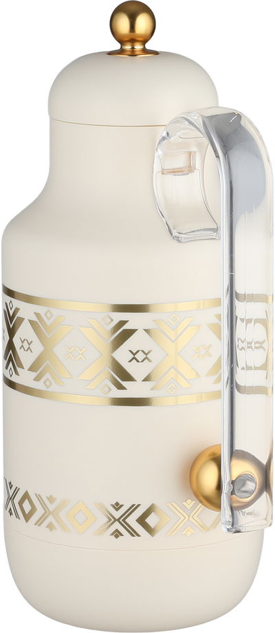 Al Saif Gallery Kkozami Thermos, 1 Liter, Glass Interior, Transparent Handle, Push-Button Lid - Cream Gold product image 2