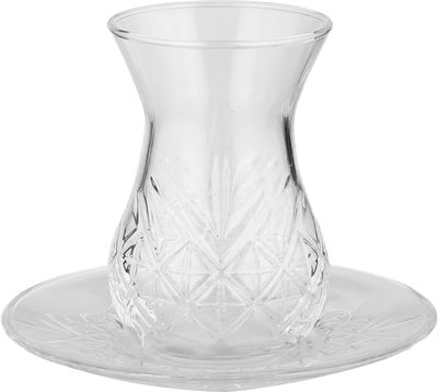 طقم بيالات شاي مع صحون زجاج باشاباشي، 170 / 155 مل، 12 قطعة - شفاف product image 2