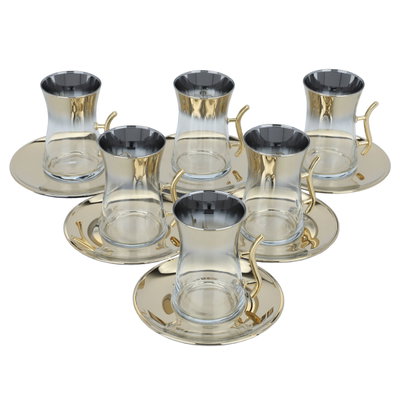 طقم فناجين قهوة وبيالات شاي زجاج السيف غاليري، 18 قطعة - شفاف ذهبي product image 1