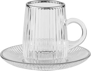 طقم فناجين وبيالات مع صحون زجاج السيف غاليري، 18 قطعة، 60 / 80 مل - شفاف فضي product image 2