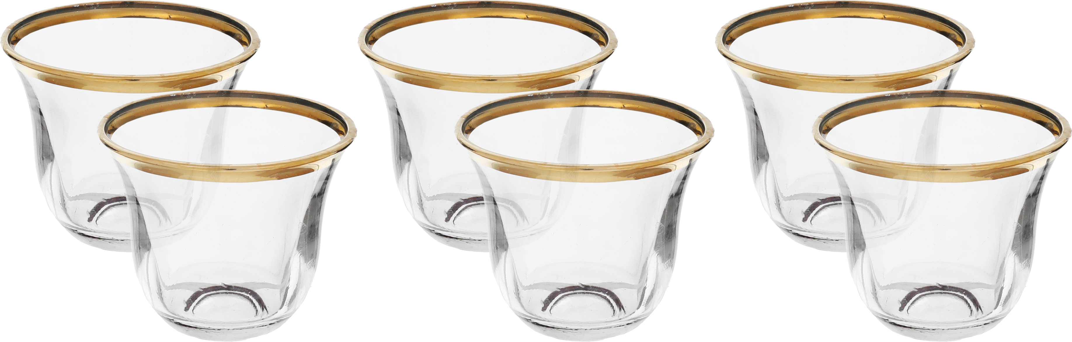 Al Saif Gallery Coffee Cups Set with Golden Rims, Glass, 6 Pieces, 90 ml - Clear product image