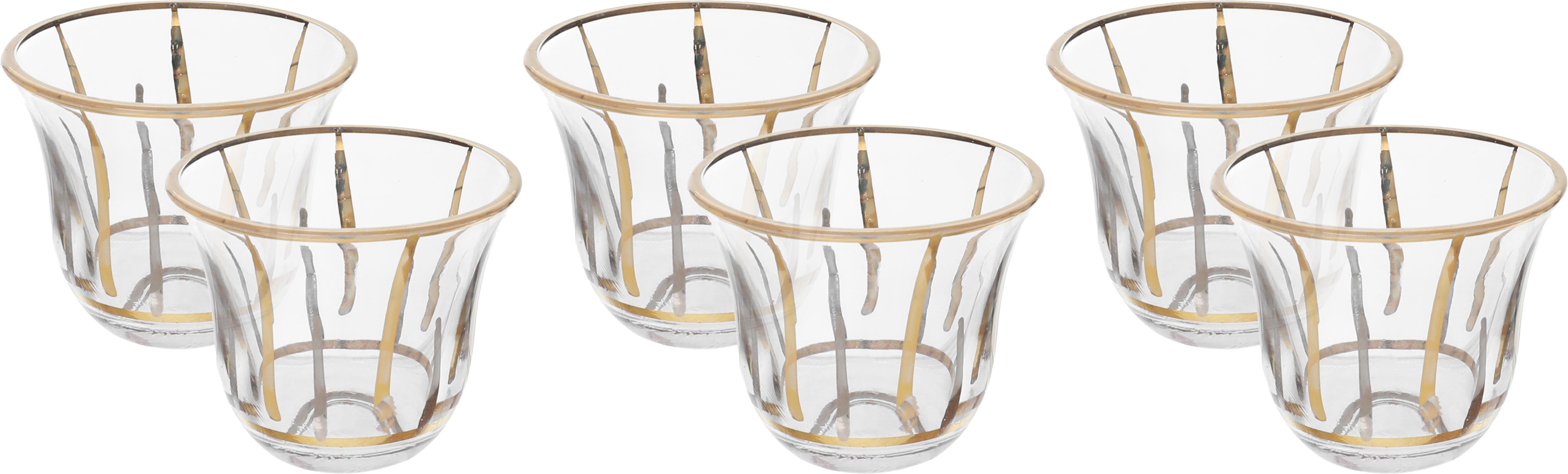 Al Saif Gallery Glass Coffee Cup Set, 6 Pieces, 90 Ml, Golden Pattern - Transparent product image
