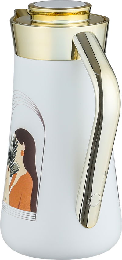 ترمس الهدا ستانلس استيل السيف غاليري، 1 لتر، يد ذهبي، ضغاط - أبيض product image 2