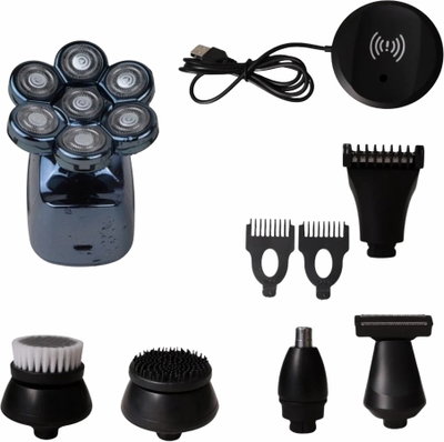 Shenb Rotary trimmer for baldness, 5 heads, 5 attachments, 2-hour Type-C charging, guide combs, LED display, base, carrying case, SH2223 - Silver product image 3