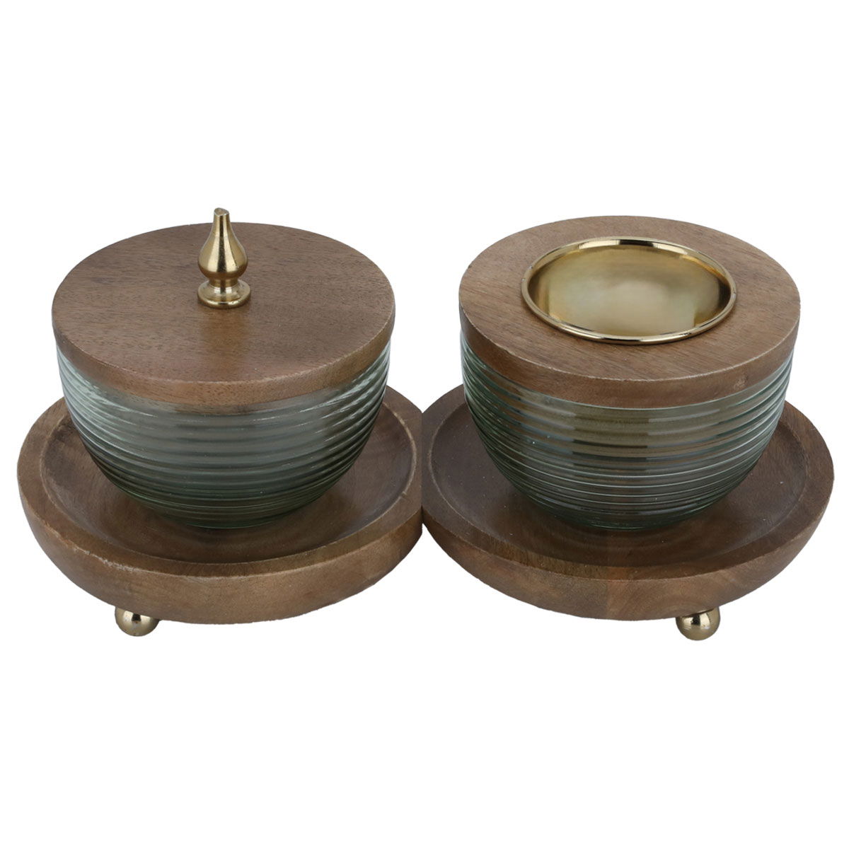 طقم مبخرة زجاج السيف غاليري، طوفرية دائري خشبي - بني product image
