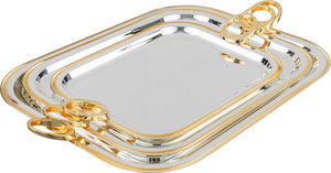 Al Saif Gallery Stainless Steel Serving Tray, 3 Pieces, Rectangle - Silver Gold product image