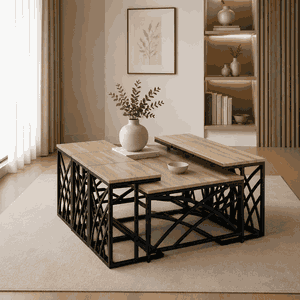 طقم طاولات خشب MDF و معدن، 7 قطع - اسود بني product image