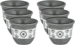 Al Saif Gallery Saudi Arabian Porcelain Coffee Cup Set, 6 Pieces, Traditional Pattern - Gray and White product image