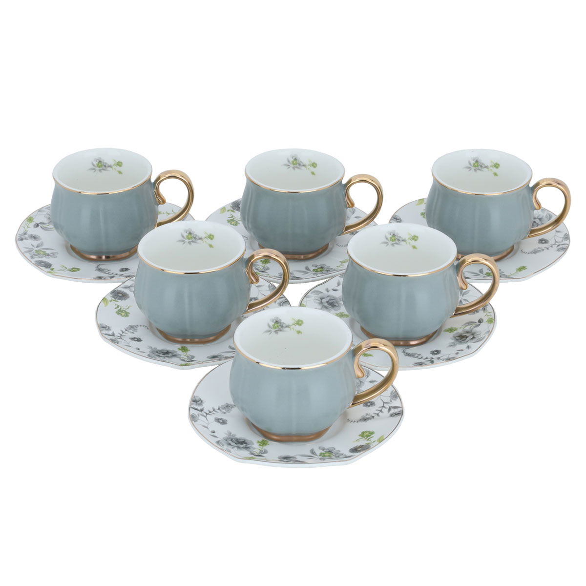 Al Saif Gallery Porcelain Coffee Cup Set, 12 Pieces - Light Grey product image 2