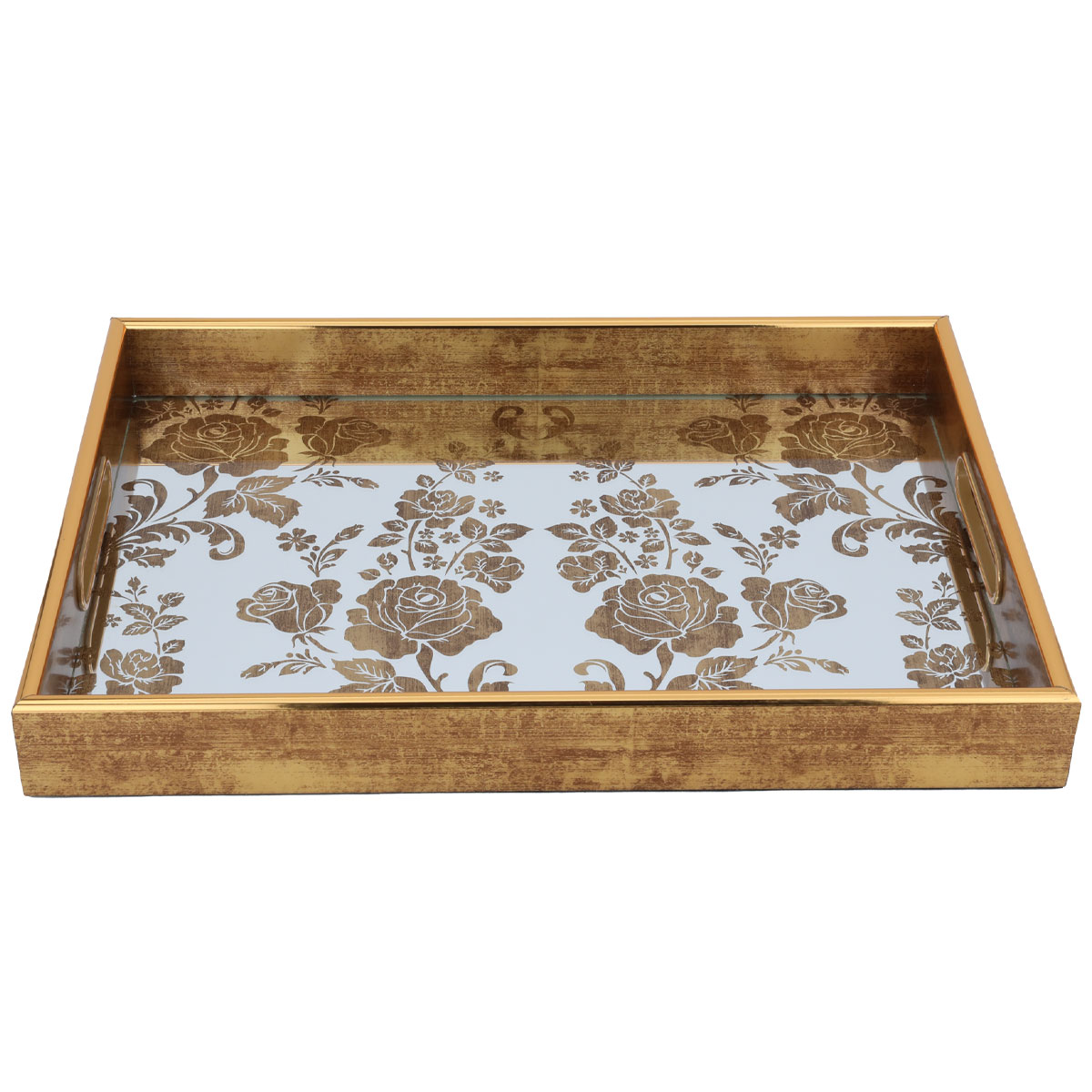 طوفرية زجاج سطح مرآة السيف غاليري، 40×30×4 سم، مستطيل نقش ورد - ذهبي product image