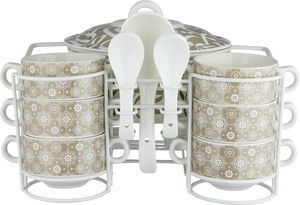 طقم شوربة بورسلان ون مور، 35x25x25 سم، 16 قطعة - أبيض بيج product image