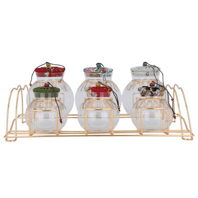طقم علب زجاج السيف غاليري، 7 قطع، ستاند ذهبي - ملون product image 2