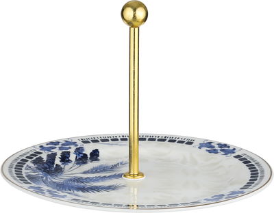 Al Saif Gallery Porcelain Serving Rack, 19.5x19.5x14 cm, Round, Steel Handle - White/Blue product image 1