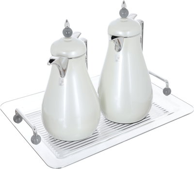 Al Saif Gallery Crystal Thermos Set, 1/0.7 litre, tofaria, thermal glass inner container, steel outer shell - white product image 2