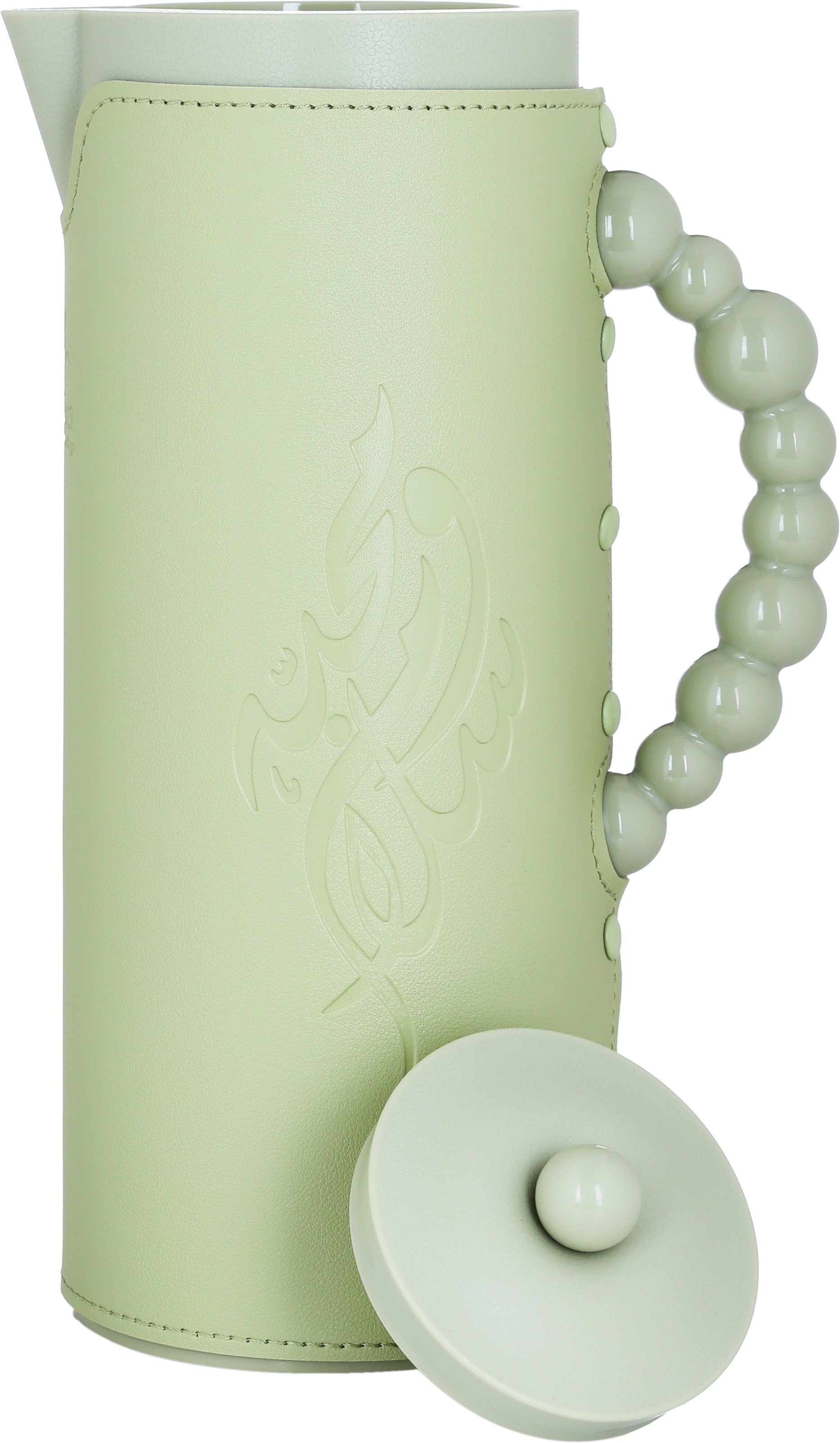 Al Saif Gallery Royal 7 glass thermos, 1 liter, with leather cover, glass inner case, plastic outer body - green product image 2