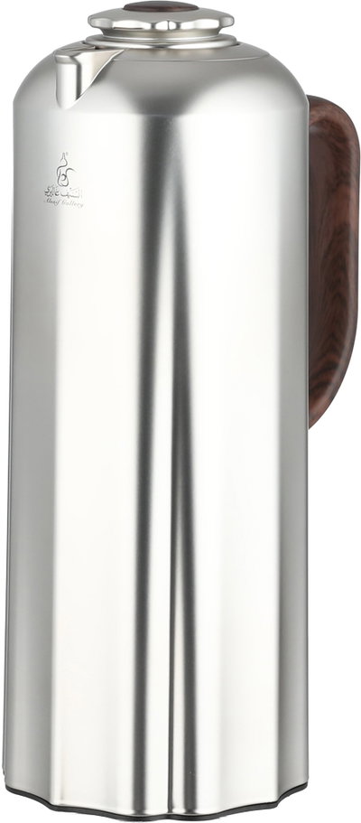 Al Saif Gallery Najdiyah Thermos Set, 1/1 Liter, 2 Pieces, Glass Inner Container, Wooden Handle, Push Button - Matte Silver product image 5