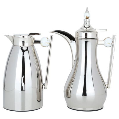 Al Saif Gallery Alaa thermos set, 1/1 liter, two pieces, thermal glass inner container, steel outer shell - silver product image 1