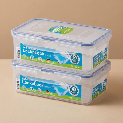 طقم علب تخزين طعام لوك اند لوك، قطعتين، 0.8/0.8 لتر - شفاف ازرق product image 1