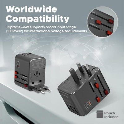 محول سفر بروميت تريب ميت، 36 واط، 5 منافذ USB - اسود product image 5