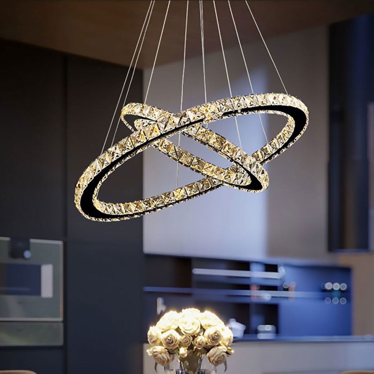 Neoclassical Aluminum Mishkati Chandelier, 60+80 cm, 50 Watt - Silver product image 2
