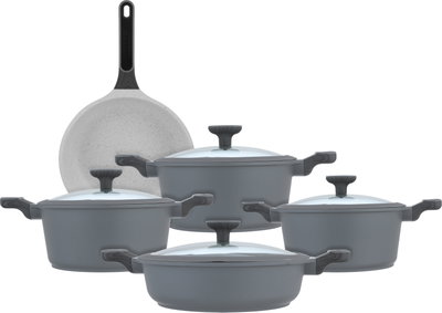 طقم قدور جرانيت وألمنيوم بغطاء زجاج روبوست، 9 قطع - رمادي غامق product image 2