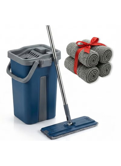 Visio Stainless Steel Microfiber Floor Mop Set, 18L, Bucket, 4 Spare Parts Pads Attached - Blue Gray product image 4