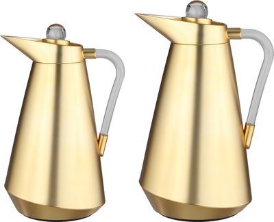 Al Saif Gallery Tarif  Thermos Set, 1/0.7 Liter, Glass Interior, 2 Pieces, Transparent Handle, Push-Button Lid - Gold product image 1