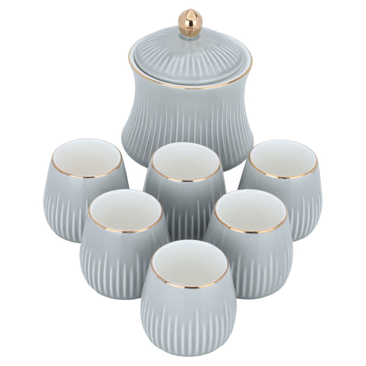 Al Saif Gallery porcelain tea serving set, with sugar, 8 pieces - grey product image