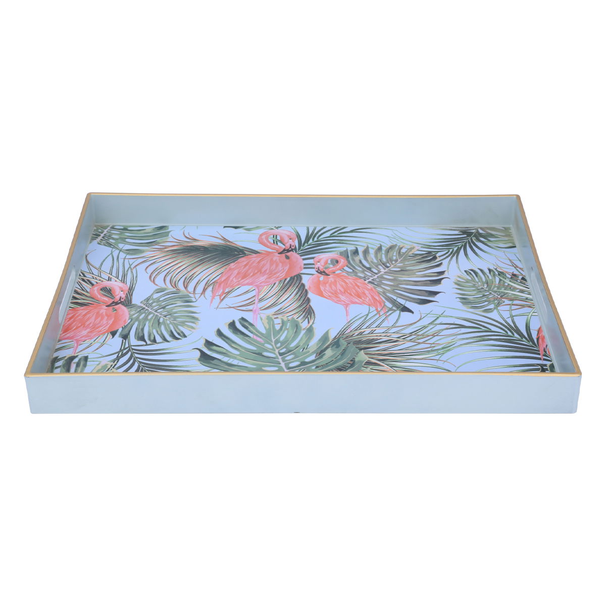 طوفرية تقديم بلاستيك السيف غاليري، 48×35×4.6 سم، مستطيلة، بيد، رسم فلامنجو - أزرق product image 2