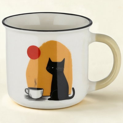 Al Saif Gallery Porcelain Mug, 350 ml, Black Pattern with Black Rim - White product image 1