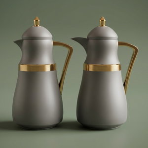 Al Saif Gallery Najd thermos set, 1/1 liter, thermal glass inner shell, plastic outer shell - golden cappuccino product image